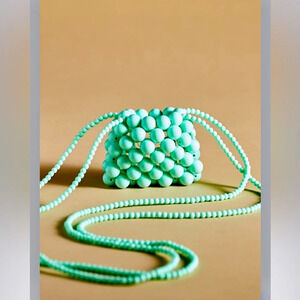 Anthropologie Mint Beaded Mini Bag